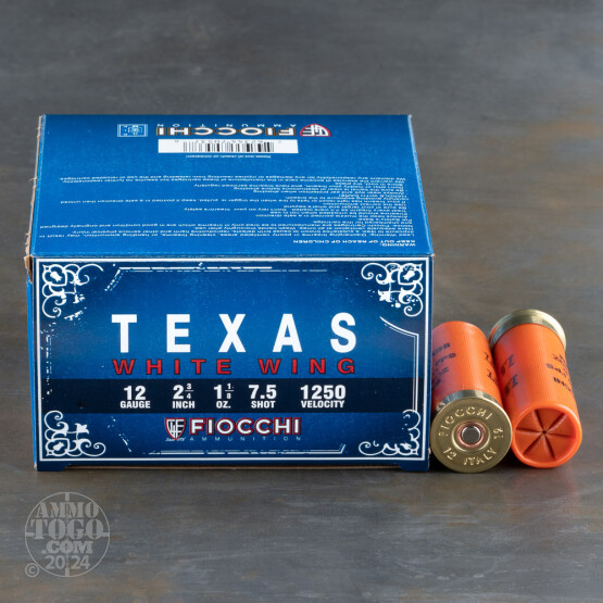 250rds - 12 Gauge Fiocchi Texas White Wing 2-3/4" 1-1/8 Ounce #7.5 Shot Ammo