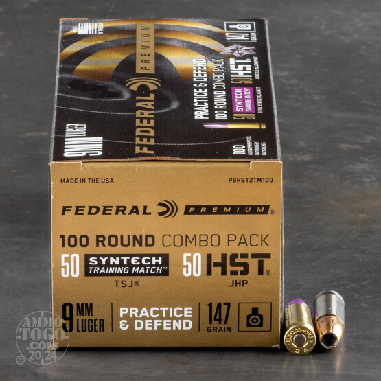 100rds – 9mm Federal Practice & Defend Combo Pack 147gr. Total Synthetic Jacket & HST JHP Ammo
