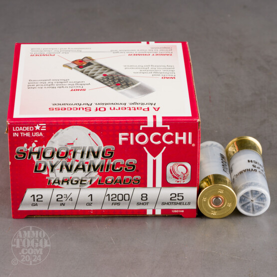 25rds - 12 Gauge Fiocchi Heavy Target Shooting Dynamics 2 3/4" 1oz. #8 Shot Ammo
