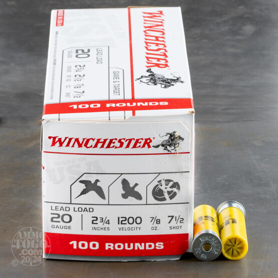 100rds - 20 Gauge Winchester USA Game & Target 2-3/4" 7/8 Oz. #7.5 Shot Ammo