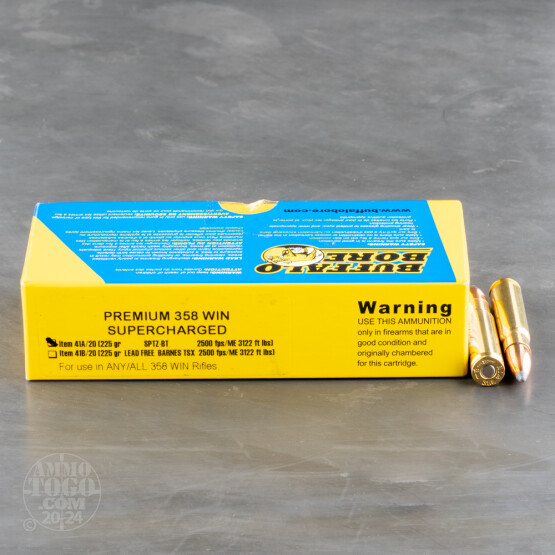20rds - .358 Win. Premium Supercharged Buffalo Bore 225gr. Soft Point BT Ammo