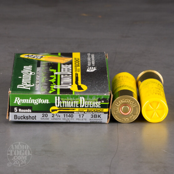 5rds – 20 Gauge Remington Ultimate Defense 2-3/4" 17 Pellets #3 Buckshot Ammo