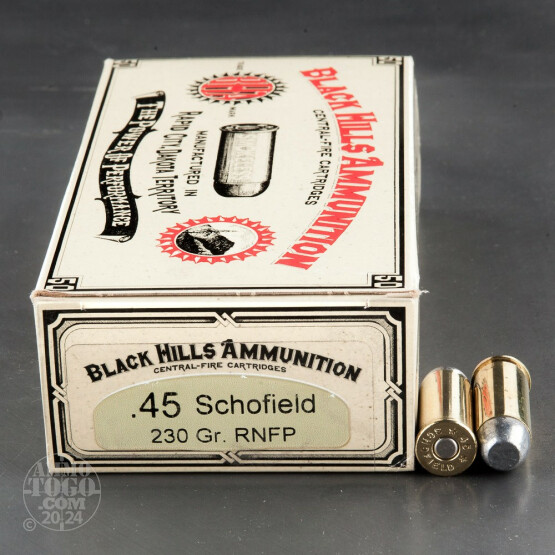 50rds - 45 Schofield Black Hills 230gr. New Seconds Round Nose Flat Point Ammo