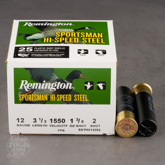 25rds - 12 Gauge Remington Sportsman Hi-Speed Steel 3 1/2" 1 3/8oz. #2 Shot Ammo