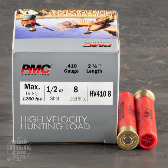 25rds – 410 Gauge PMC High Velocity Hunting Load 2-1/2" 1/2oz. #8 Shot Ammo