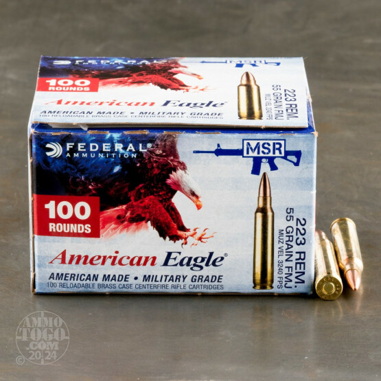 100rds – 223 Rem Federal American Eagle 55gr. FMJ Ammo