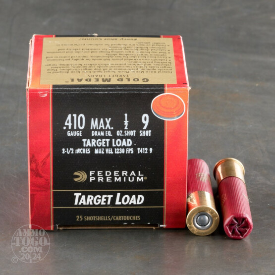 25rds - 410 Gauge Federal Gold Medal 2 1/2"  1/2oz. #9 Shot Ammo