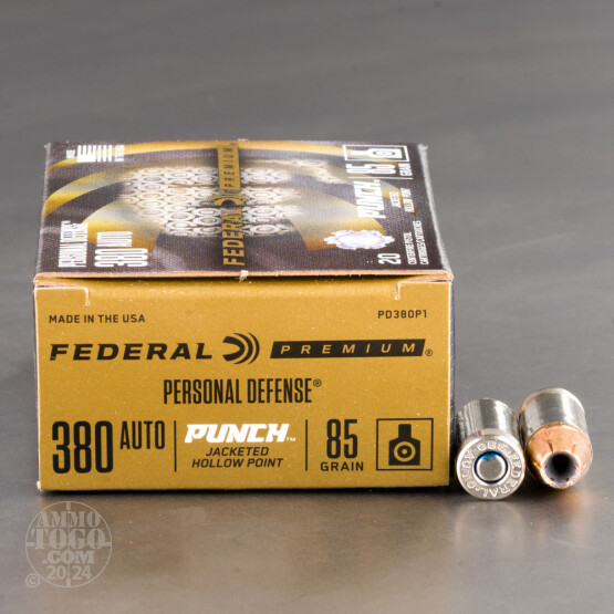 20rds – 380 Auto Federal Punch 85gr. JHP Ammo