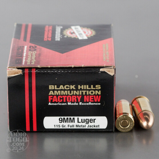20rds - 9mm Luger New Black Hills 115gr. FMJ Ammo