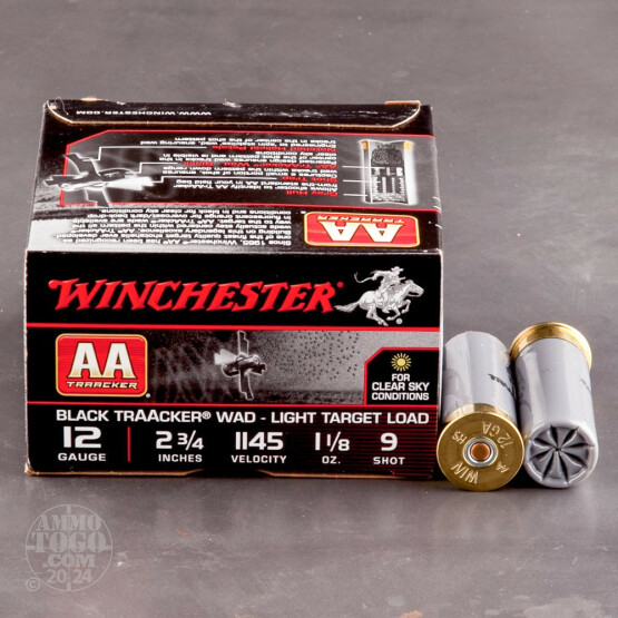 25rds - 12 Gauge Winchester AA TrAAcker 2-3/4" Black Hull 1-1/8 Ounce #9 Shot Ammo