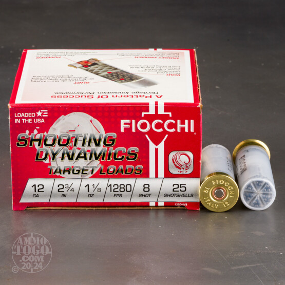 250rds – 12 Gauge Fiocchi Shooting Dynamics 2-3/4" 1-1/8oz. #8 Shot Ammo