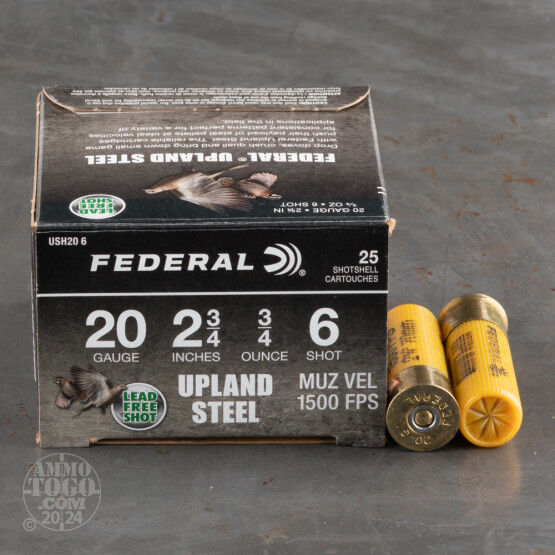 25rds – 20 Gauge Federal Upland Steel 2-3/4" 3/4oz. #6 Shot Ammo