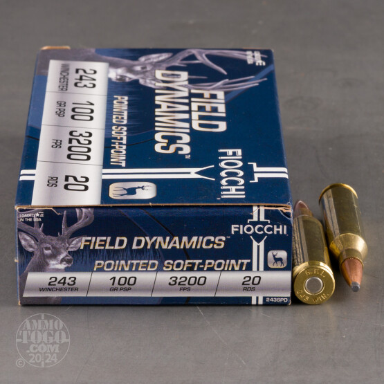 20rds – 243 Fiocchi Rifle Shooting Dynamics 100gr. PSP Ammo