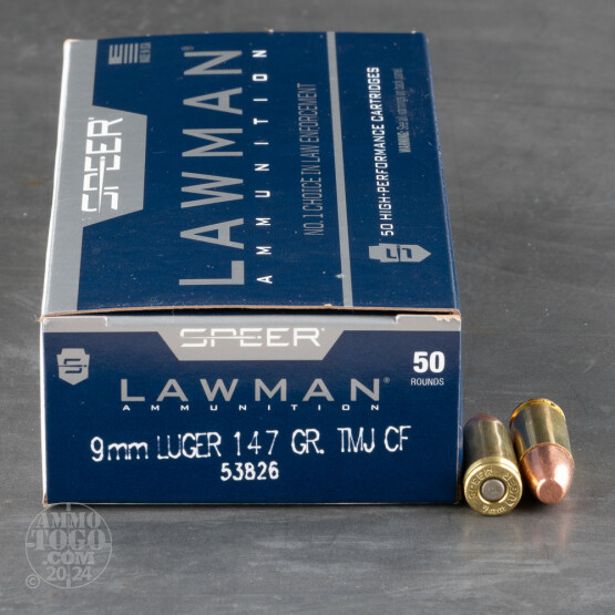 50rds - 9mm Speer Lawman 147gr. Cleanfire TMJ Round Nose Ammo