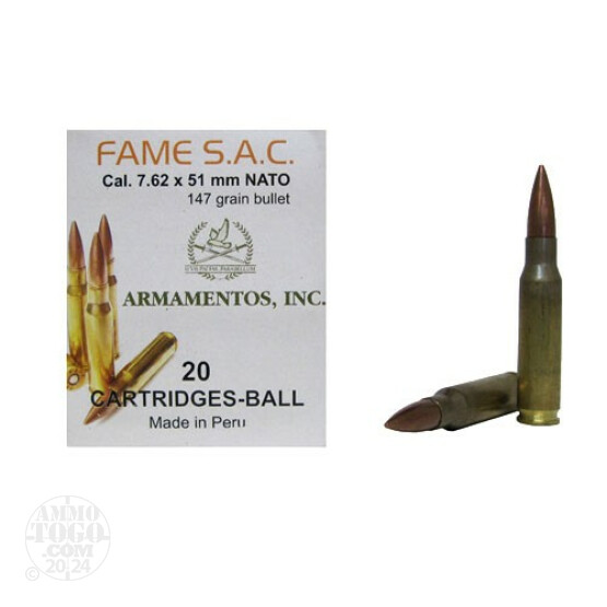 20rds - 7.62 x 51mm FAME S.A.C. NATO 147gr. Ammo