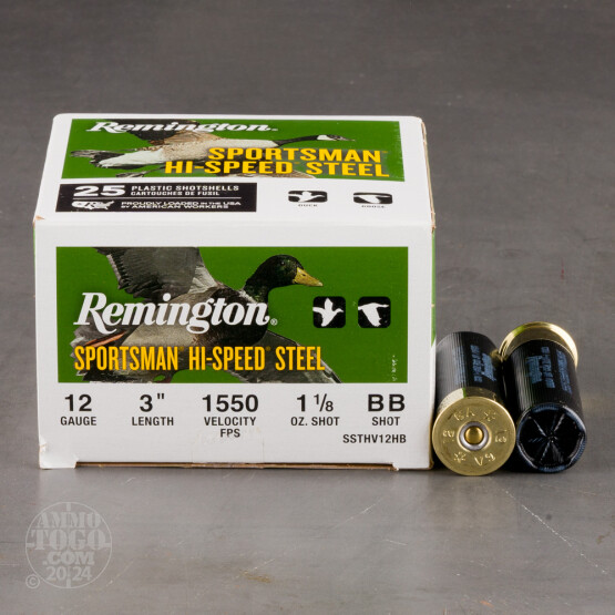 25rds - 12 Gauge Remington Sportsman Hi-Speed Steel 3" 1 1/8oz. #BB Shot Ammo