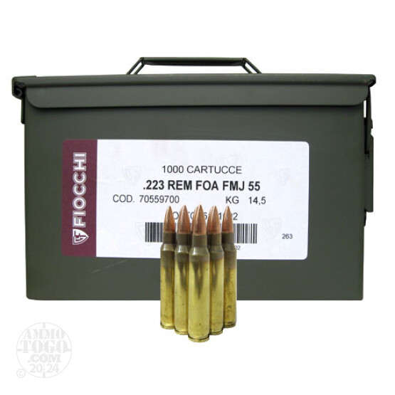 1000rds - .223 Fiocchi 55gr. FMJ Ammo (In Can)