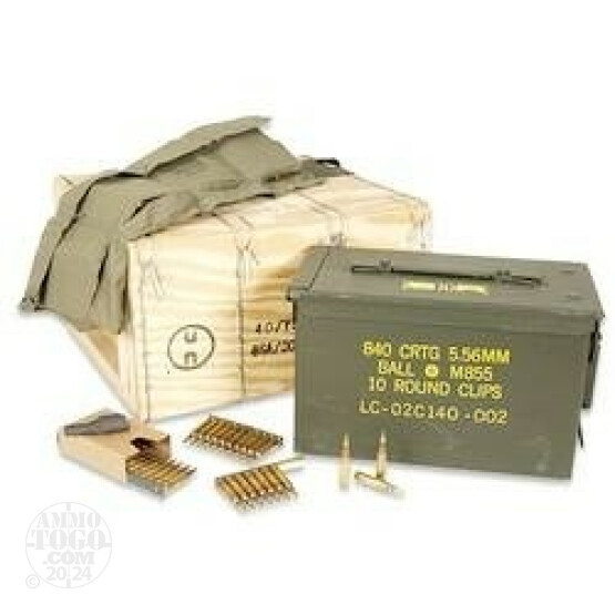 840 Round Can - 223 Rem 55 Grain FMJ-BT Ammo by PMC on AR15 Stripper Clips  and Bandoleers in Ammo Can - 223AMB
