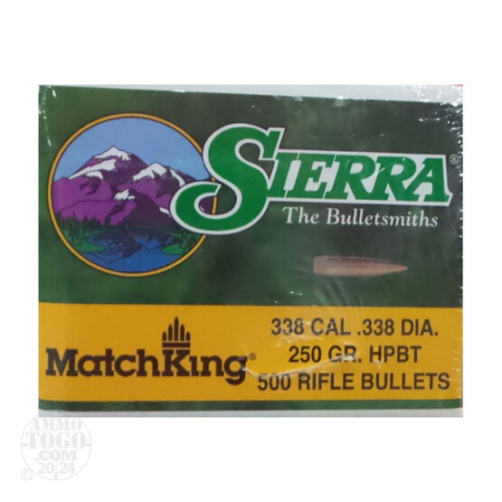 500pcs - 338 Cal .338" Dia Sierra MatchKing 250gr. HPBT Bullets