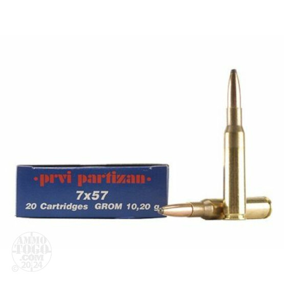 20rds - 7mm Mauser Prvi Partizan 158gr. Soft Point Ammo