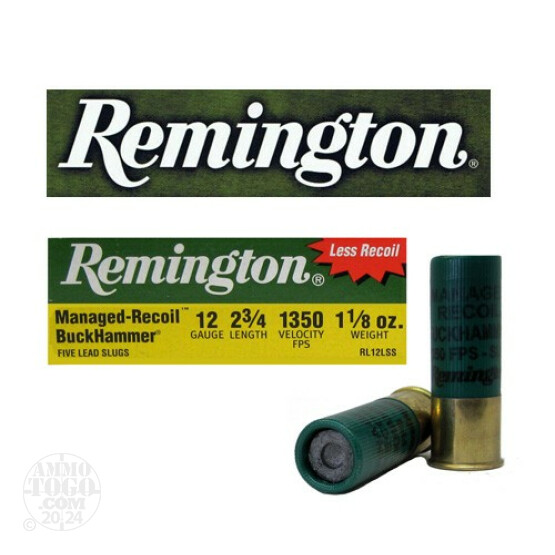 100rds - 12 Gauge Remington Managed Recoil Buckhammer 2 3/4"  1 1/8oz. Slug