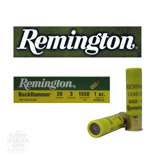 100rds - 20 Gauge Remington Buckhammer 3"  1 oz. Slug Ammo