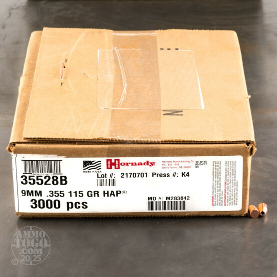 3000pcs - 9mm .355" Dia Hornady HAP 115gr. JHP Bullets