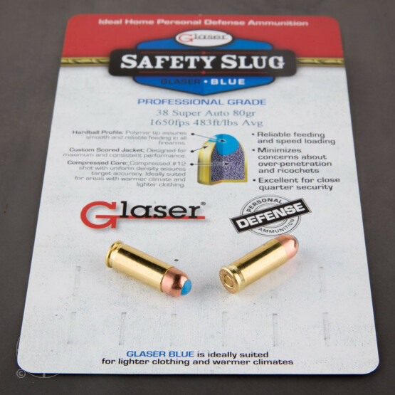 6rds - 38 Super Auto Glaser Blue 80gr. Safety Slug Ammo