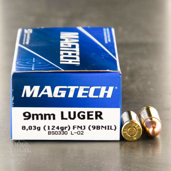 50rds - 9mm NATO Magtech 124gr. FMJ Ammo