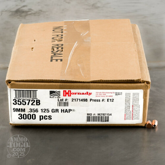3000pcs - 38 Super Auto .356" Dia Hornady HAP 125gr. JHP Bullets