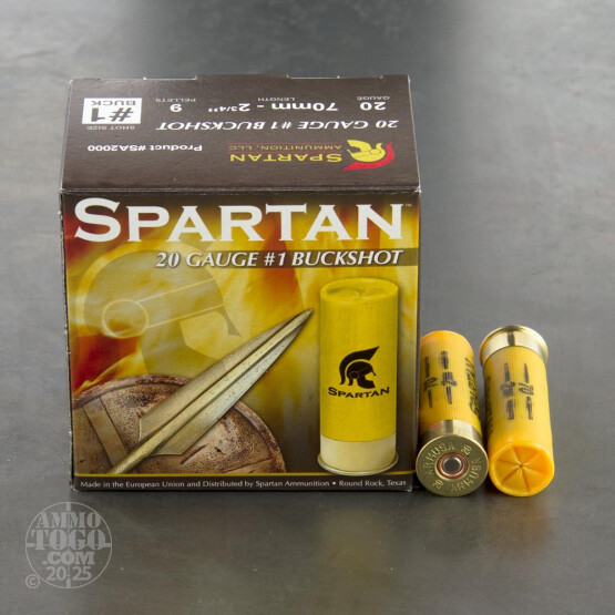 250rds - 20 Gauge Spartan Ammunition 2 3/4" #1 Buckshot Ammo