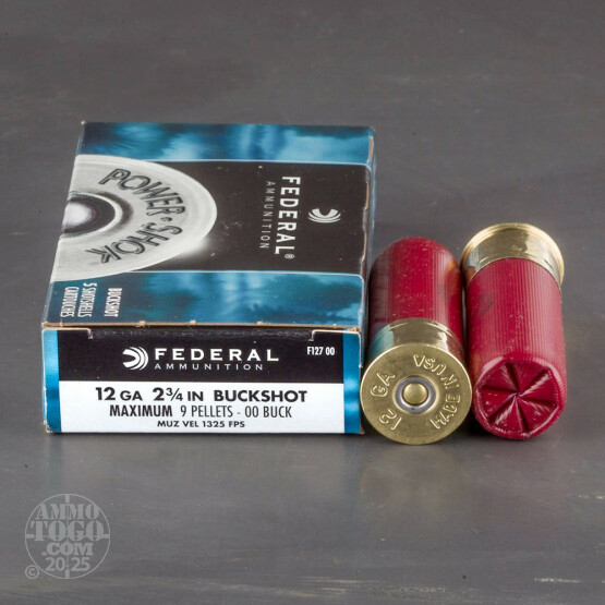250rds – 12 Gauge Federal Power Shok 2-3/4" 9 Pellet 00 Buck Shot Ammo