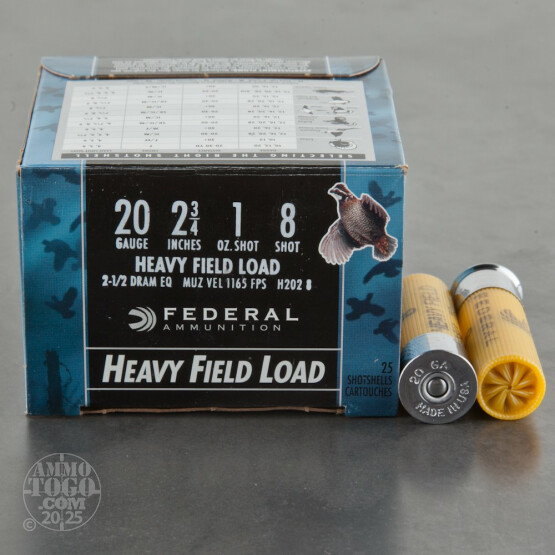 250rds - 20 Gauge Federal Game Shok 2 3/4" 1oz. #8 Shot Ammo