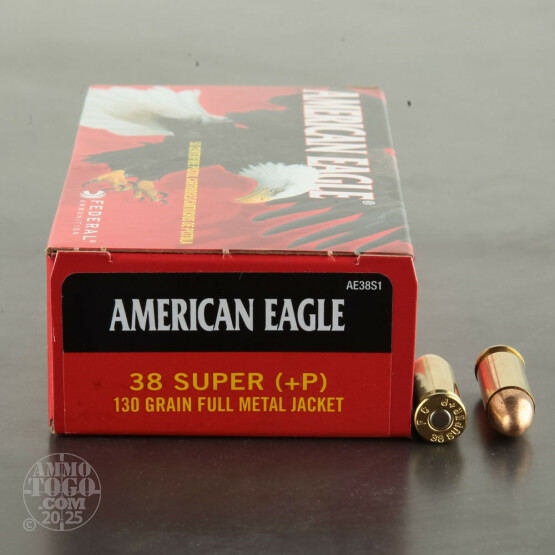 50rds - 38 Super Auto Federal American Eagle 130gr. +P FMJ Ammo
