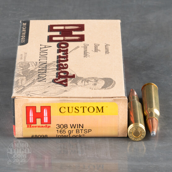 20rds - 308 Win. Hornady 165gr Boattail Soft Point Ammo