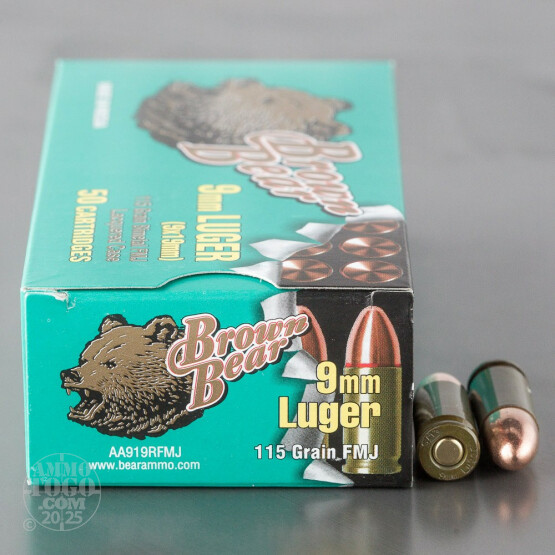 50rds - 9mm Brown Bear 115gr. FMJ Ammo