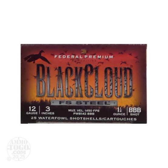 25rds - 12 Gauge Federal Blackcloud 3" 1-1/4 oz. BBB Shot Ammo