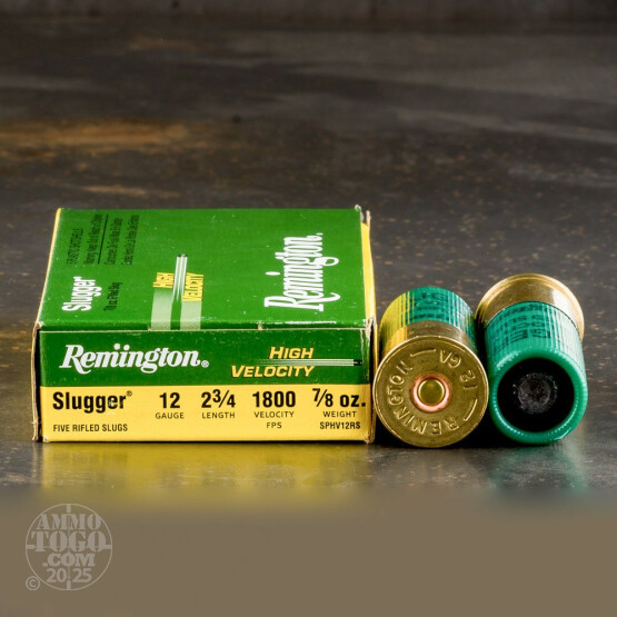 5rds - 12 Gauge Remington Slugger 2 3/4" 7/8 Ounce High Velocity Rifled Slug Ammo