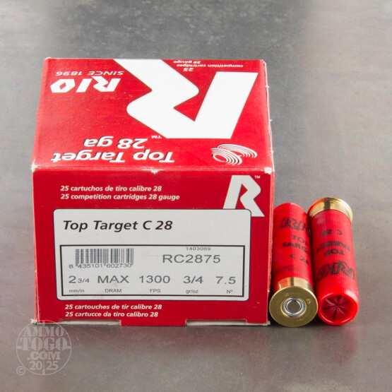 25rds - 28 Gauge Rio Top Target C 28 2 3/4" 3/4oz. #7 1/2 Shot Ammo