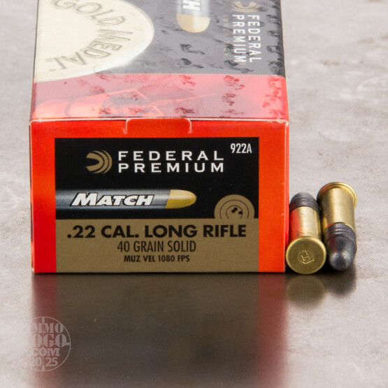 500rds – 22  LR Federal Gold Medal Match 40gr. Solid RN Ammo 