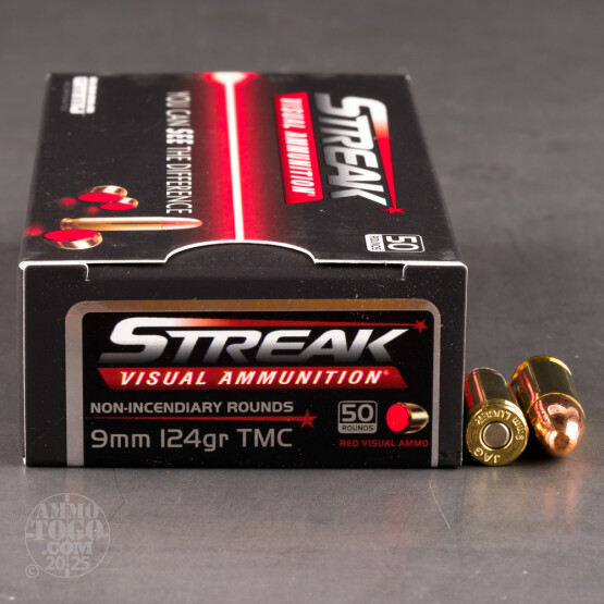 50rds – 9mm Ammo Inc. Streak 124gr. TMJ Non-Incendiary Visual Tracer Ammo