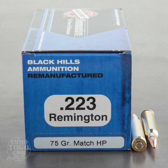 50rds - 223 Rem Black Hills Remanufactured 75gr. Match HP Ammo