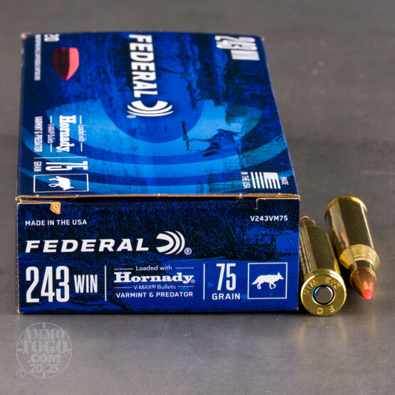 20rds – 243 Win Federal Varmint & Predator 75gr. V-MAX Ammo