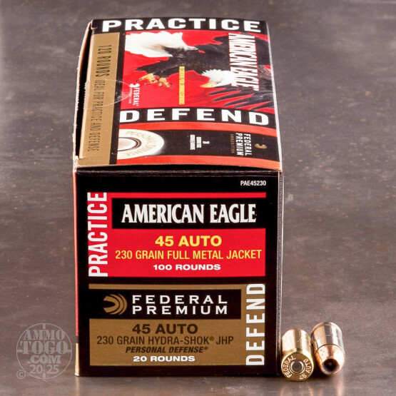 120rds - 45 ACP Federal American Eagle 230gr. FMJ and Hydra-Shok 230gr. JHP Ammo