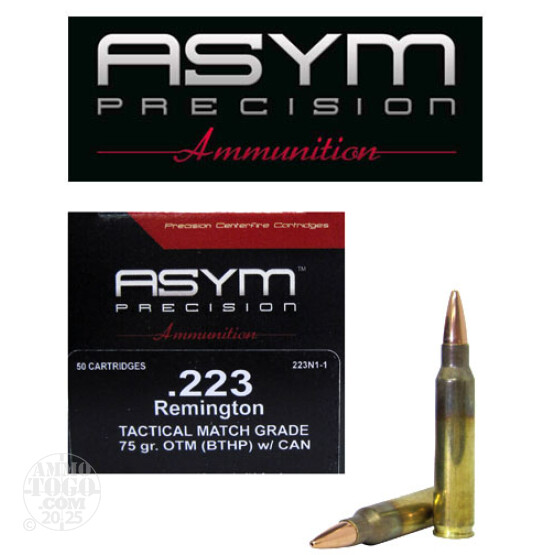 50rds - 223 ASYM Tactical Match Grade 75gr. OTM (BTHP) w/Cannelure Ammo