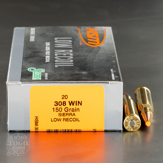 20rds – 308 Win HSM Low Recoil 150gr. Polymer Tip Ammo