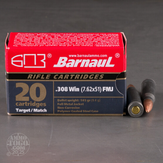 100rds - .308 Barnaul 145gr. FMJ Ammo