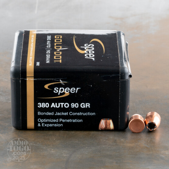 100pcs - 380 Cal .355" Dia Speer Gold Dot 90gr. Bonded HP Bullets