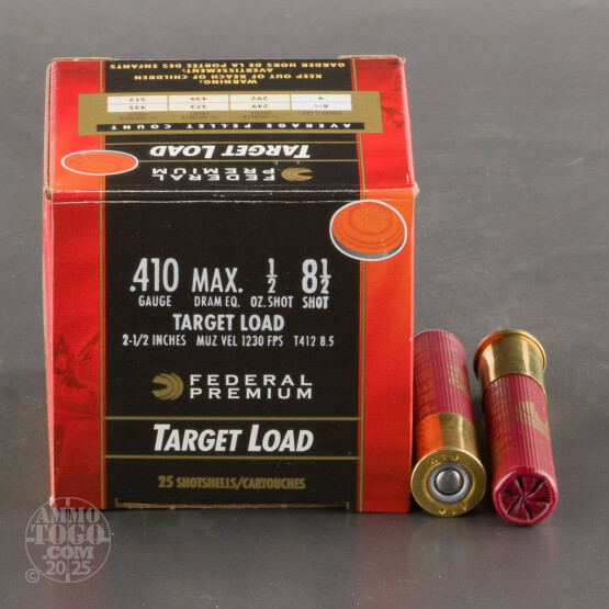 25rds - 410 Gauge Federal Gold Medal 2 1/2" 1/2oz. #8 1/2 Shot Ammo