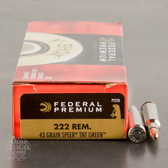 20rds - 222 Rem. Federal 43gr Speer TNT Green Ammo
